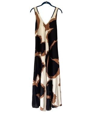 Camel Ink Blot Print Trapeze Dress